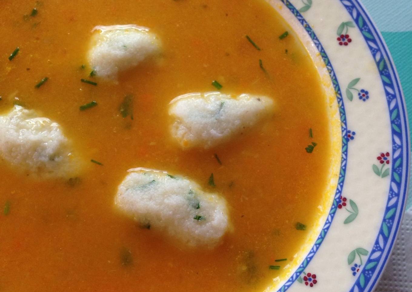 Carrot Soup with Grießklöchen (Semolina Dumplings)