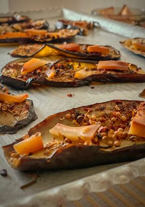 A picture of Crispy And Spicy Eggplant With Smoked Cheese.