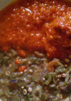 A picture of Stew and okra soup.