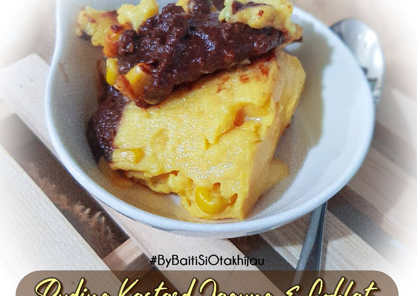 Puding custard dengan jagung dan coklat