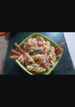 A picture of Thousand island dressing pasta salad.
