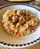 Wok de pollo con risotto de vegetales 🧅🥕🧄
