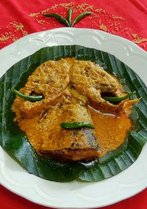 A picture of Hilsha Fish in Mustard Curry/ Sorse illish.