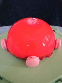Une photo de Dôme entremet vanille chocolat framboise