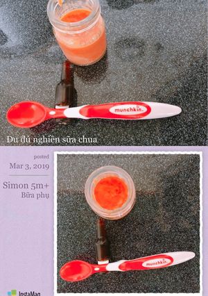 Hình của món Ăn dặm kiểu Nhật - 5m - Đu đủ nghiền sữa chua sữa mẹ.