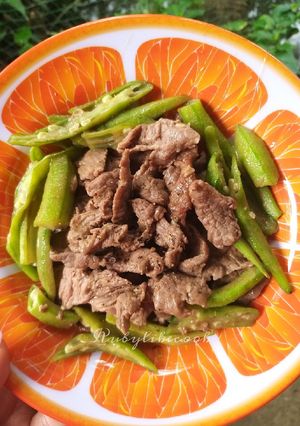 Hình của món Bò né đậu bắp.
