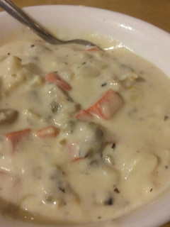 A picture of New England Clam Chowder Stuck in the Midwest.