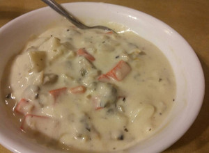 A picture of New England Clam Chowder Stuck in the Midwest.