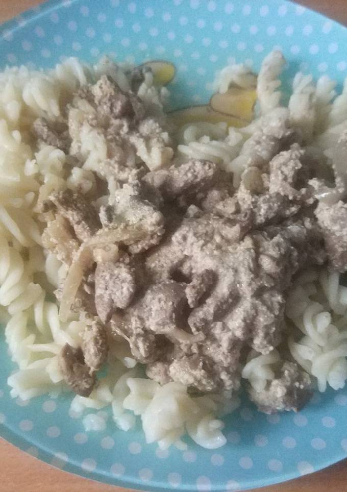 Жареная печень с луком в сметане