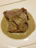 Slow roasted beef with bread and mushroom sauce