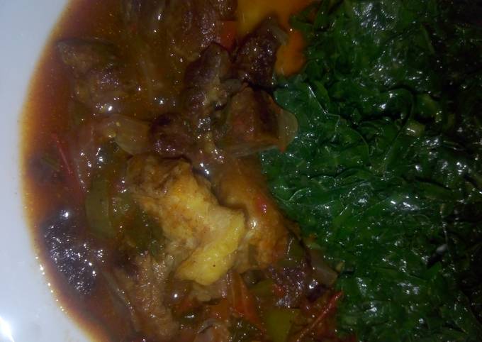 Beef stew with sauted kales