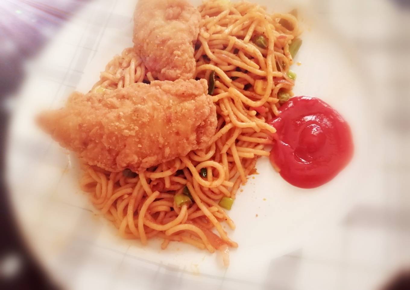 Fajita spaghetti with chicken strips 🍝💯