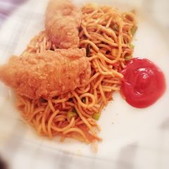 A picture of Fajita spaghetti with chicken strips 🍝💯.