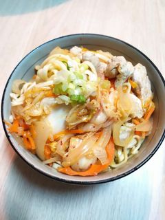 洋蔥泡菜雞肉炒麵 的食譜成品照片