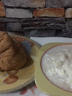 A picture of Moi moi and garri.