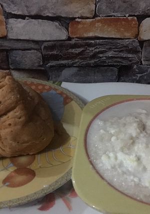 A picture of Moi moi and garri.