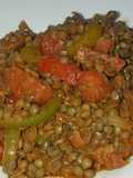 Lentilles vertes au chorizo, poivron et tomates