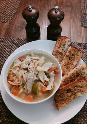 A picture of Chicken noodle soup.