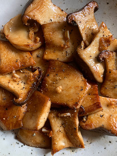 A picture of Sautéed King Oyster Mushrooms with Butter, Garlic & Soy Sauce.