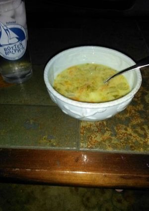 A picture of Jasmines Dill Pickle Soup.