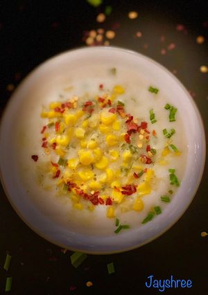 A picture of Coconut corn and lemongrass soup.