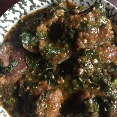 A picture of Okro soup with ugu.