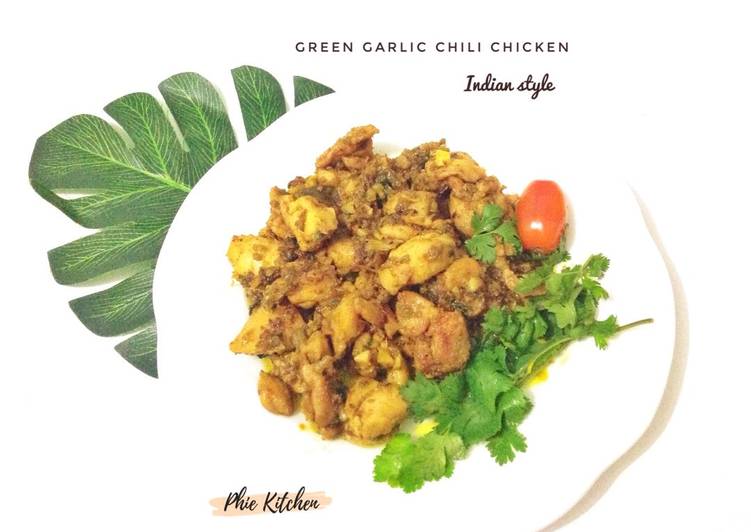 Green Garlic chilli Chicken Indian Style