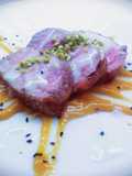 Filetto di vitello con salsa di peperoni e fonduta di gorgonzola