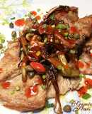 Besugo con salteado de verduras, en agridulce y toque de picante
