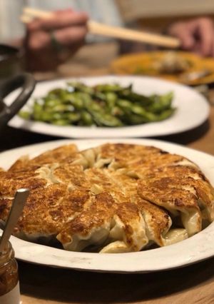 A picture of GYOZA(pan-fried dumplings).
