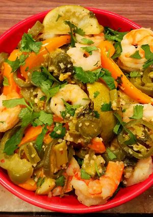 A picture of Mike's Spitfire Shrimp & Crispy Vegetables.