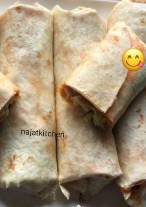 A picture of Mince And cheese tortilla wrap.