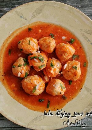 Foto resep Bola2 daging saus merah
