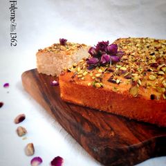 A picture of Persian-Style Cardamom and Rosewater Cake with Pistachios.