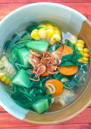 Foto resep 539. Sayur Bening Bayam Hijau, Wortel, Labu Siam, Jagung