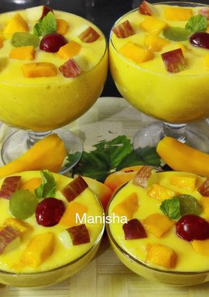 A picture of Mango Fruit Custard (Party Food).