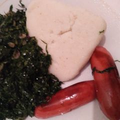Ugali, fried lakes with smokies A picture of Ugali, fried lakes with smokies.