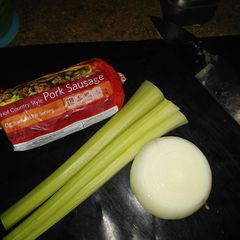 A picture of Sausage and Rice casserole.