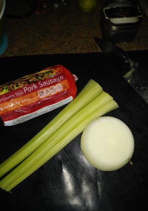 A picture of Sausage and Rice casserole.