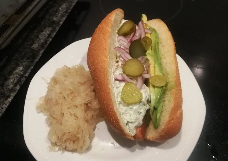 Simple Way to Prepare Homemade Sausage with tzaziki and sauerkraut