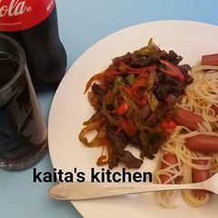 Spaghetti with sausage and sauce A picture of Spaghetti with sausage and sauce.