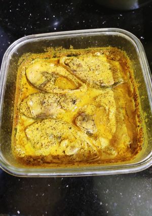 A picture of Bhapa Hilsa / steamed Hilsa fish.