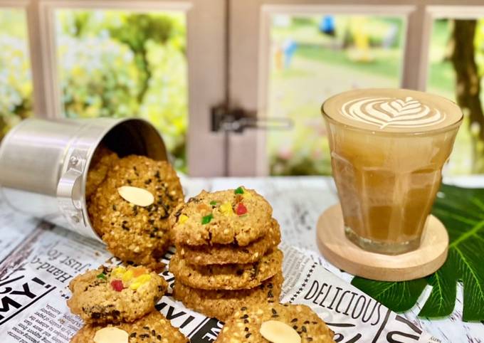 Wajib coba! Resep membuat Kue Kacang Havermut dgn Wijen Hitam🥜 (oatmeal cookies) dijamin nagih banget