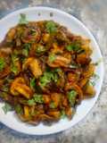 Mushroom stir fry with some homemade barbeque sauce