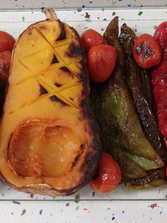 Una foto de Verduras en papillote y calabaza asada