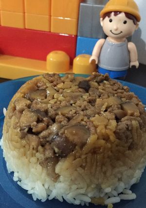 Foto resep Nasi tim daging jamur