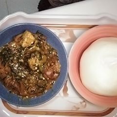 A picture of Ogbono mix with okro and poundo #MyHubFav#.