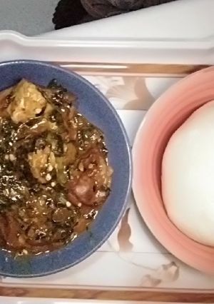 A picture of Ogbono mix with okro and poundo #MyHubFav#.