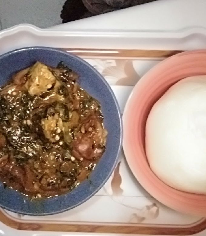 A picture of Ogbono mix with okro and poundo #MyHubFav#.