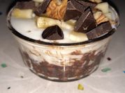 Una foto de gachas de avena chocolate